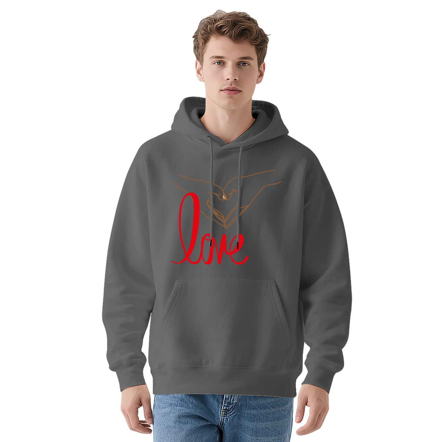 Minimal Hand Heart Love Art Hoodie, Romantic Cozy Unisex Sweatshirt