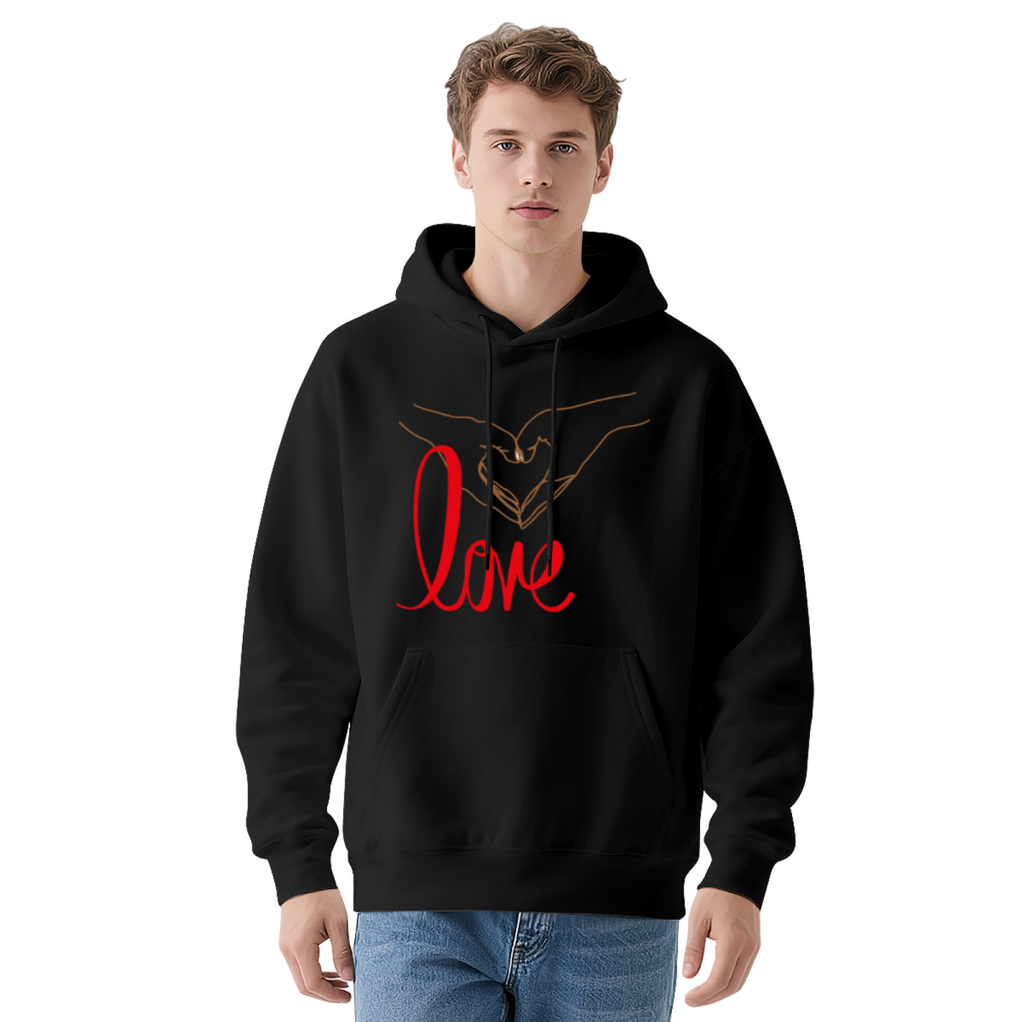 Minimal Hand Heart Love Art Hoodie, Romantic Cozy Unisex Sweatshirt