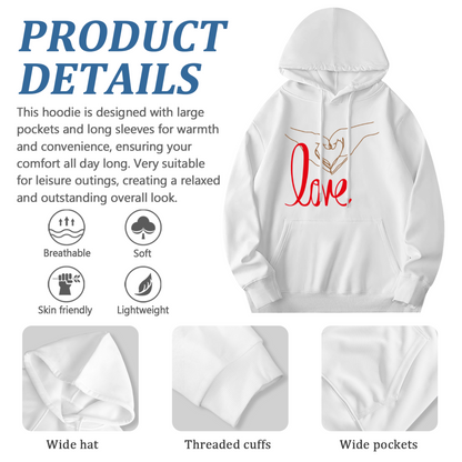 Minimal Hand Heart Love Art Hoodie, Romantic Cozy Unisex Sweatshirt