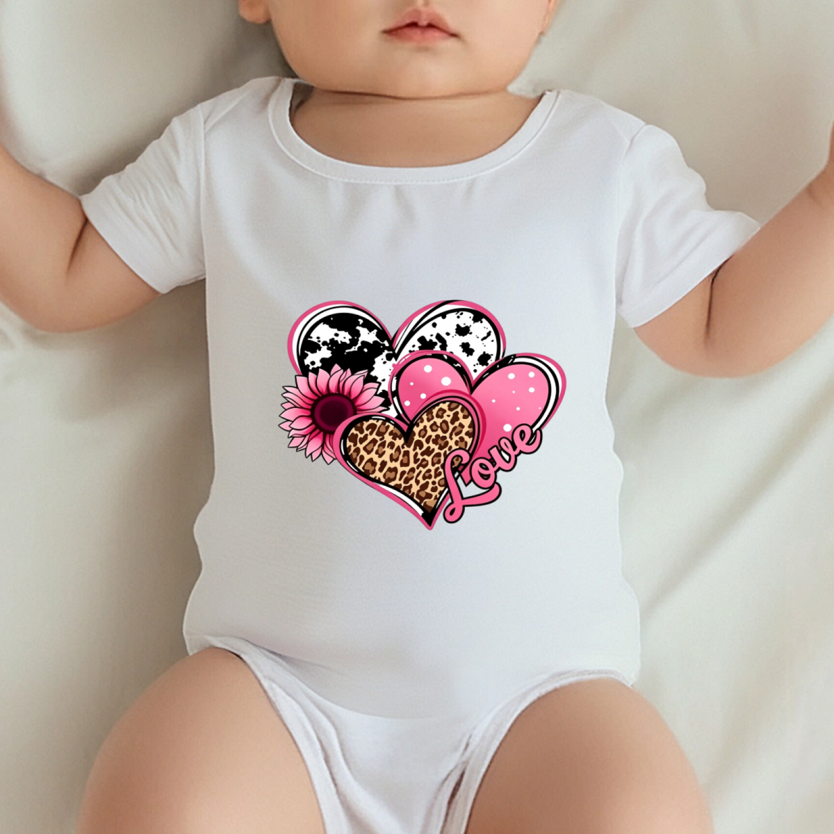 Western Leopard Cow Print Heart Sunflower Girl Bodysuit