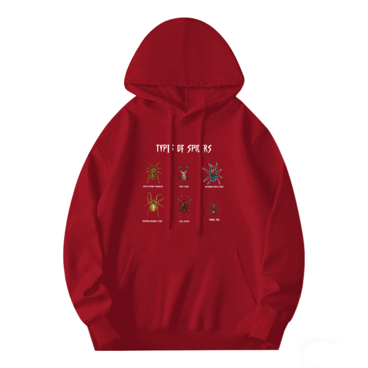Types Of Spiders Bug Lover Soft Red Hoodie, Casual Comfort Pullover