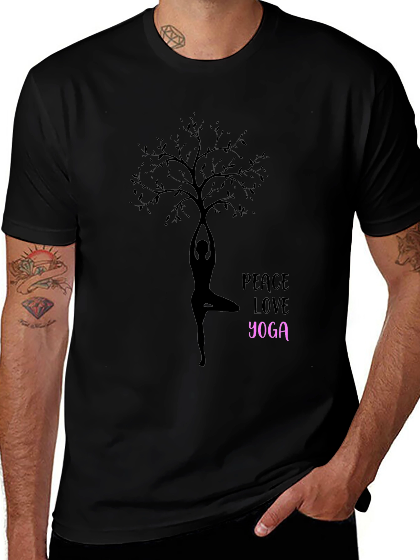 Peace Love Yoga T-Shirt - Black Cotton Blend Tee