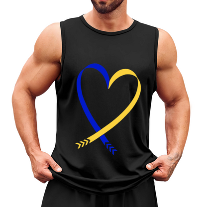 Blue Yellow Ribbon Heart Support Awareness Men Tank Top