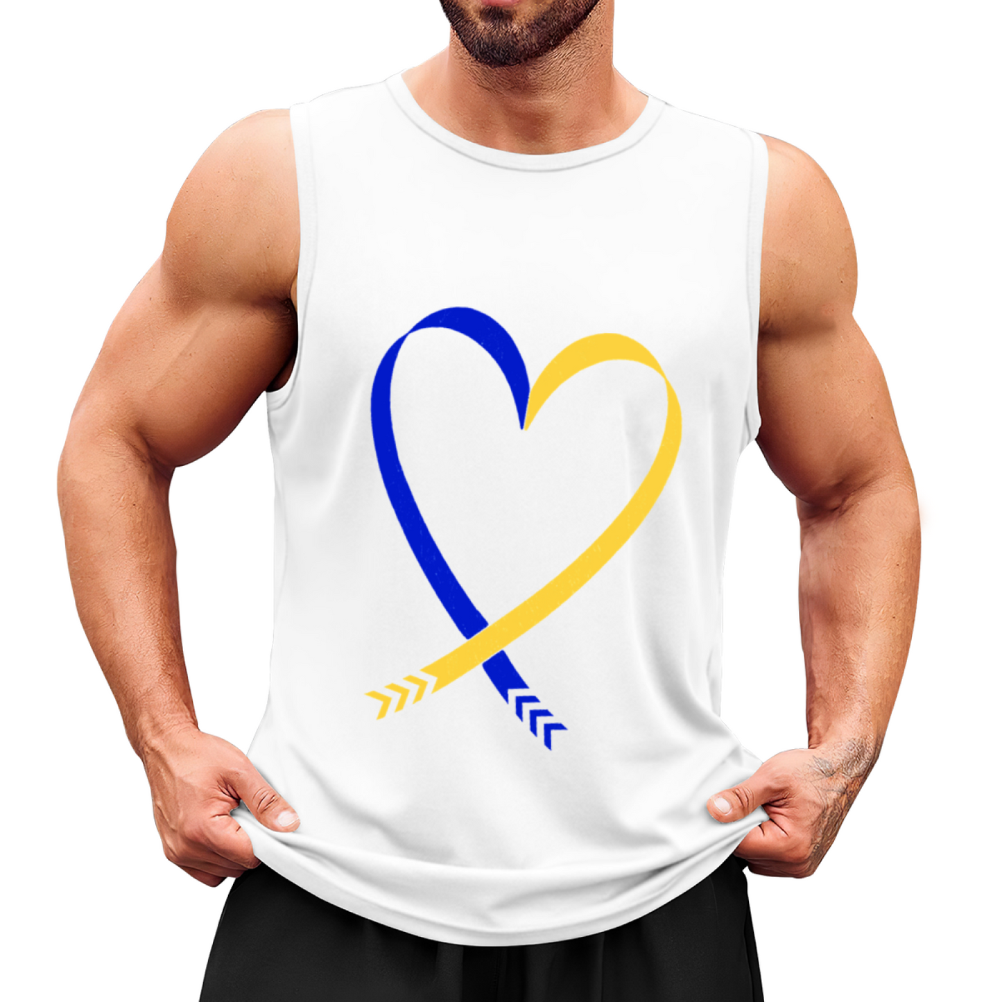 Blue Yellow Ribbon Heart Support Awareness Men Tank Top