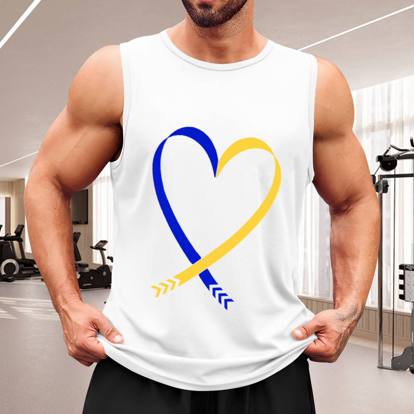 Blue Yellow Ribbon Heart Support Awareness Men Tank Top