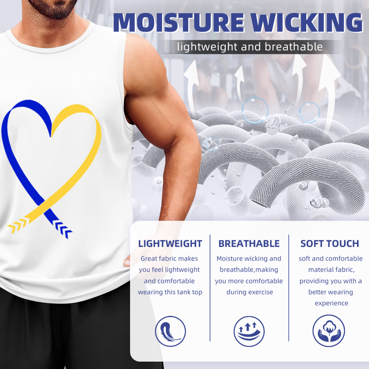Blue Yellow Ribbon Heart Support Awareness Men Tank Top