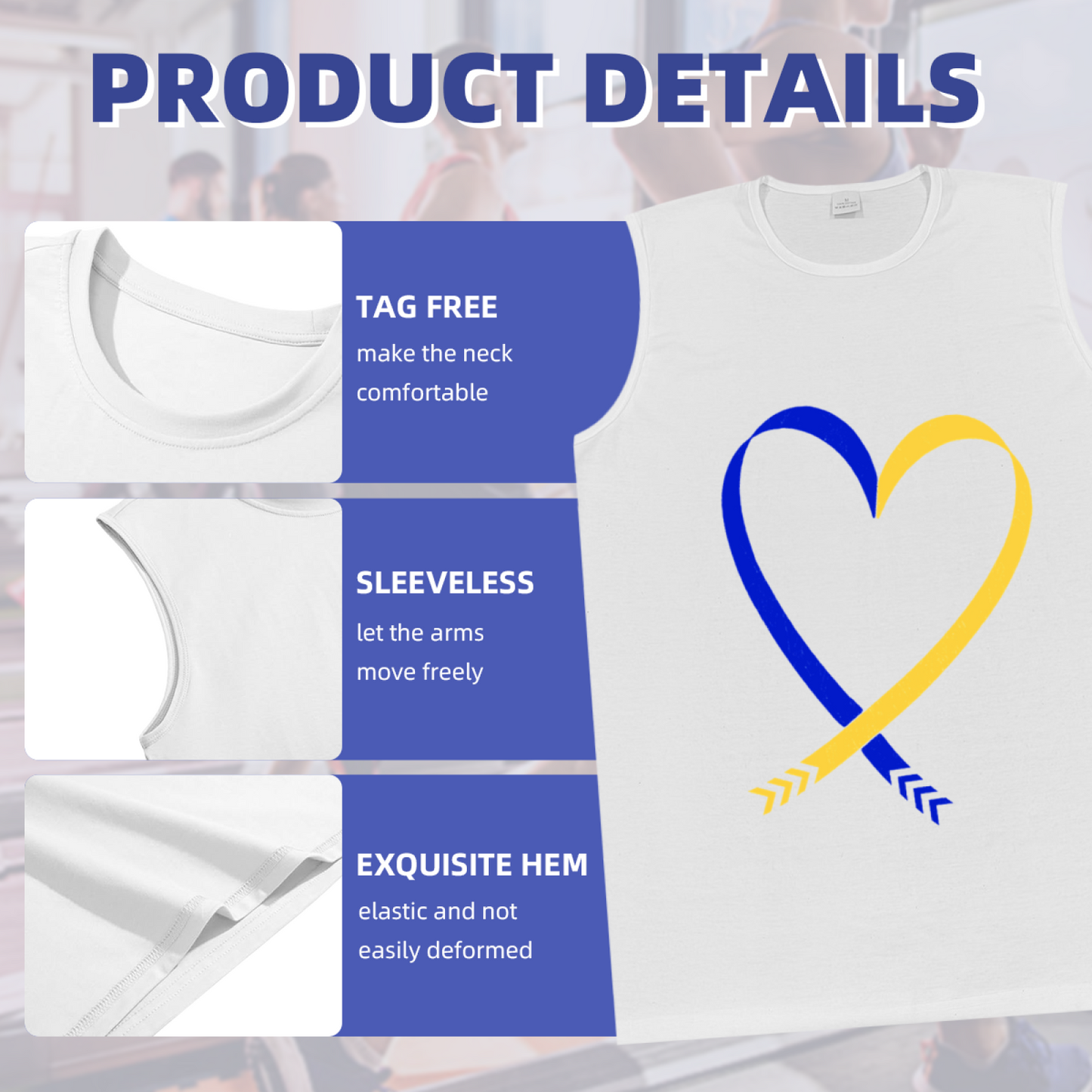 Blue Yellow Ribbon Heart Support Awareness Men Tank Top
