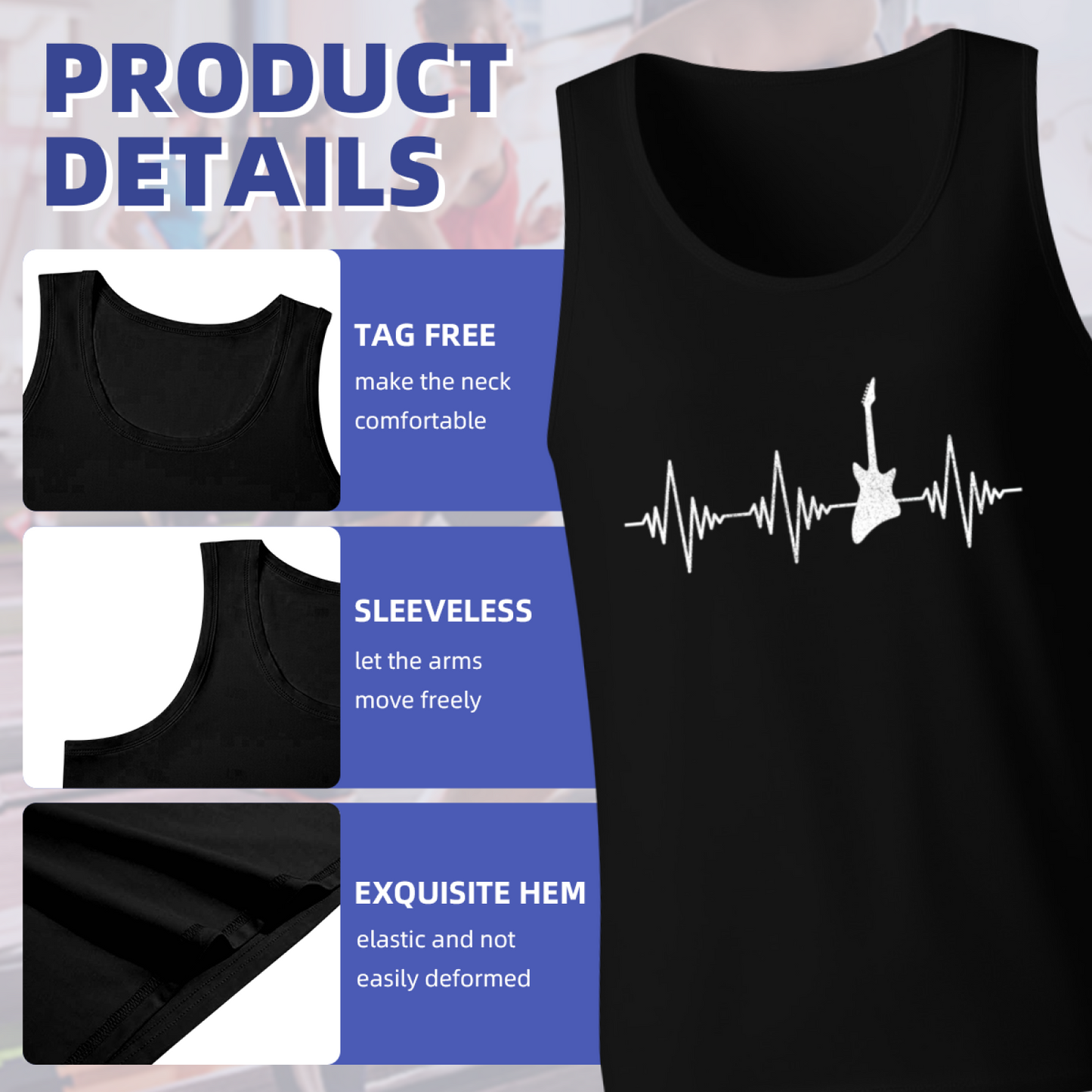 Electric Guitar Heartbeat Rock Music Lover Graphic Men Tank