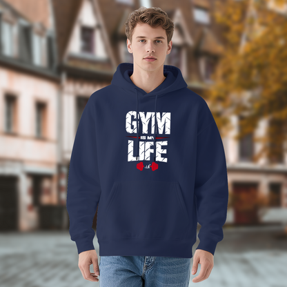Gym Is My Life Dumbbell Navy Hoodie, Fitness Lover Ultra Soft Sweatshirt