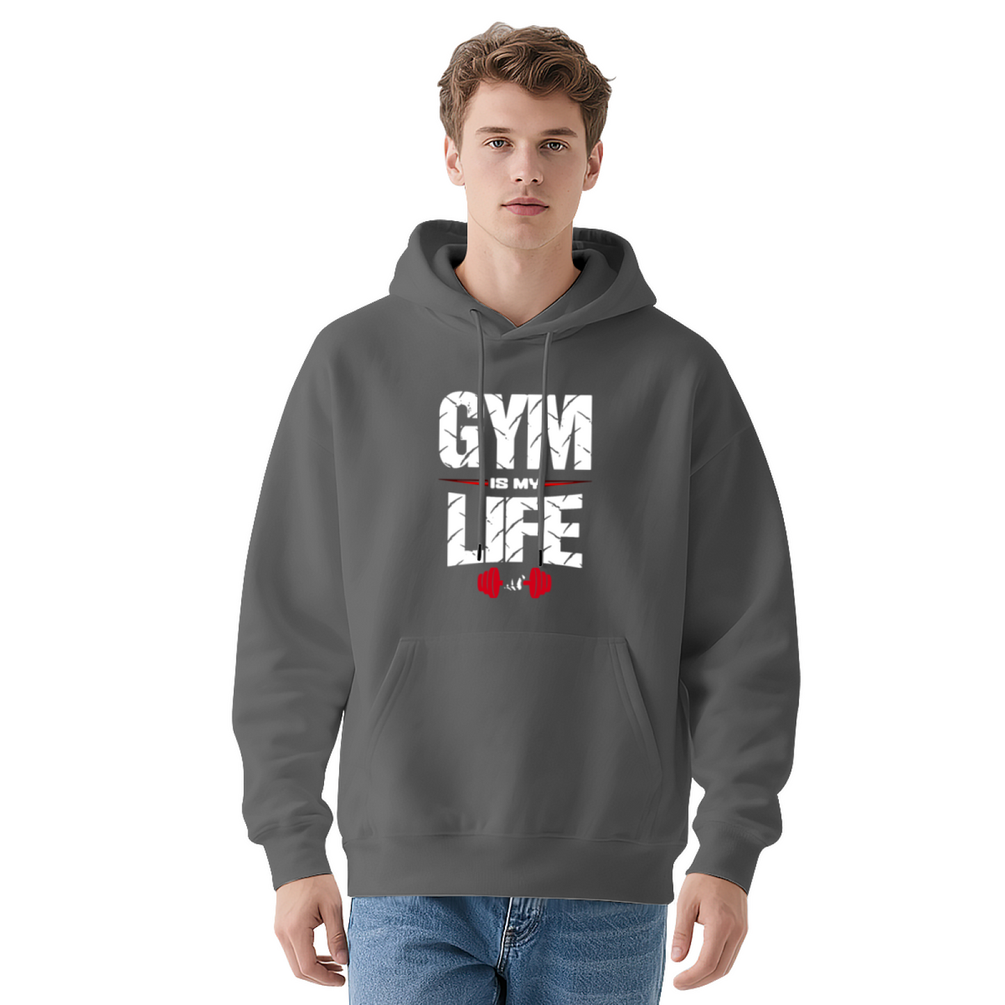 Gym Is My Life Dumbbell Navy Hoodie, Fitness Lover Ultra Soft Sweatshirt