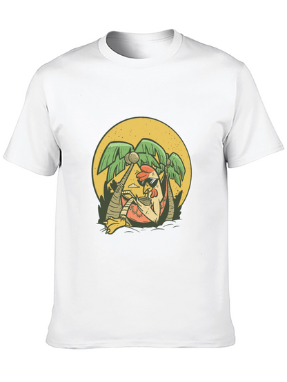 Cool Chicken Palm Tree Graphic Tee - Black