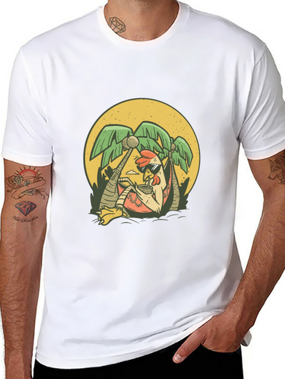 Cool Chicken Palm Tree Graphic Tee - Black