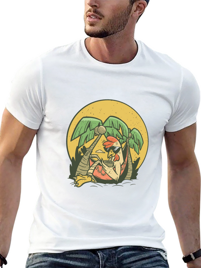 Cool Chicken Palm Tree Graphic Tee - Black
