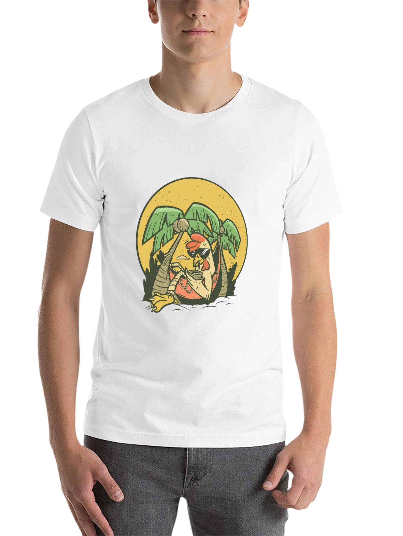 Cool Chicken Palm Tree Graphic Tee - Black