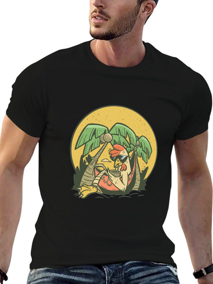 Cool Chicken Palm Tree Graphic Tee - Black