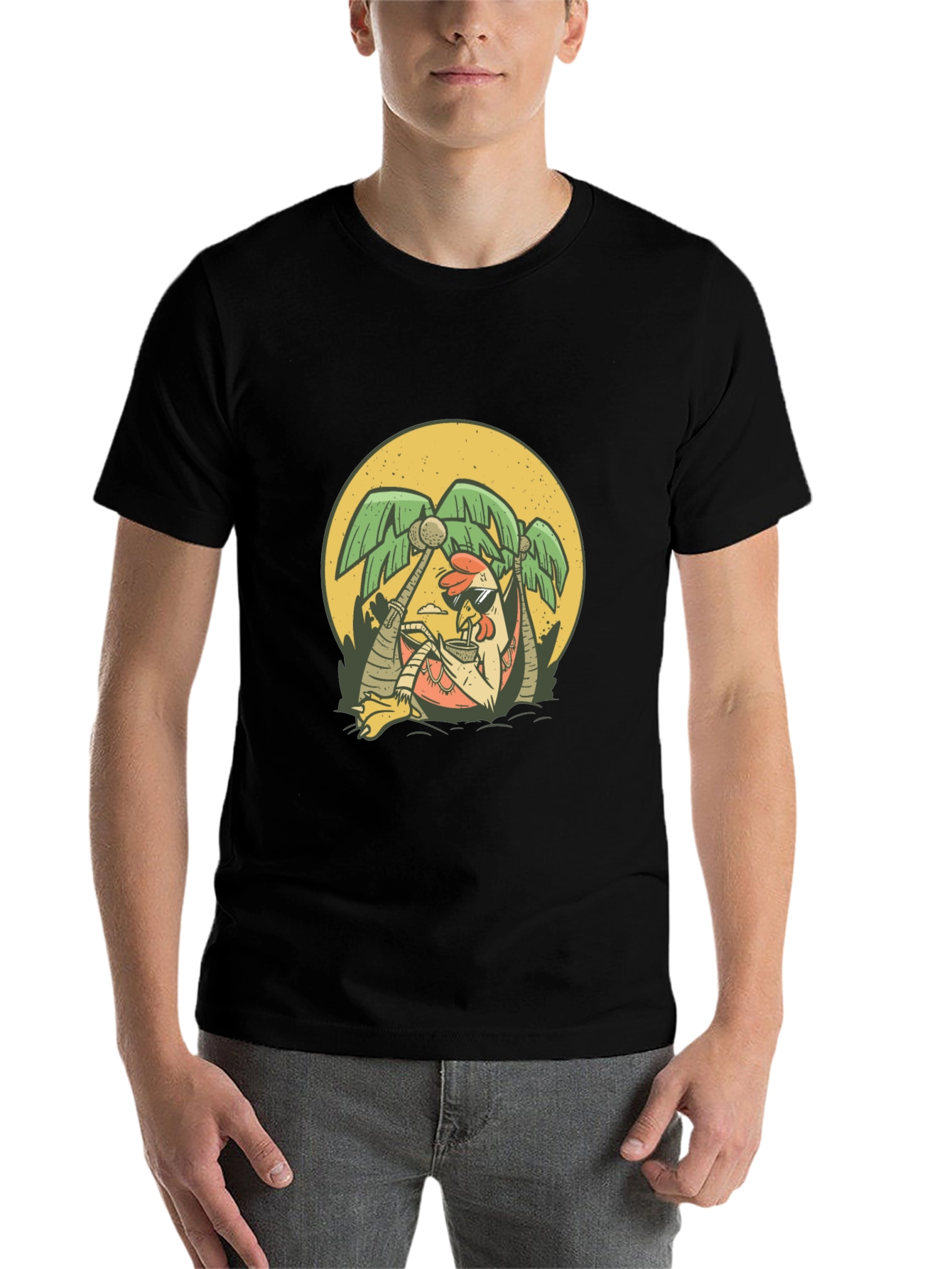 Cool Chicken Palm Tree Graphic Tee - Black