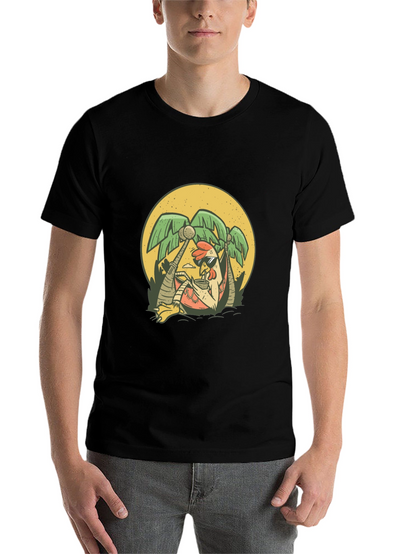 Cool Chicken Palm Tree Graphic Tee - Black