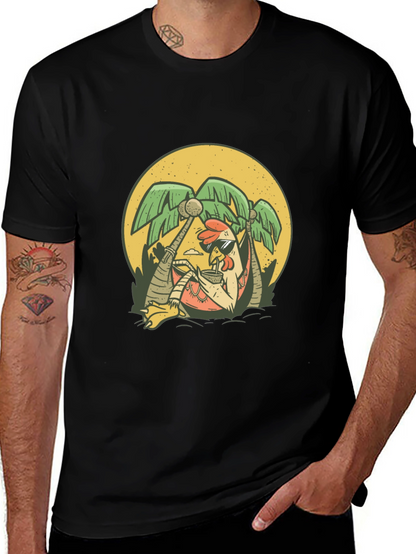 Cool Chicken Palm Tree Graphic Tee - Black