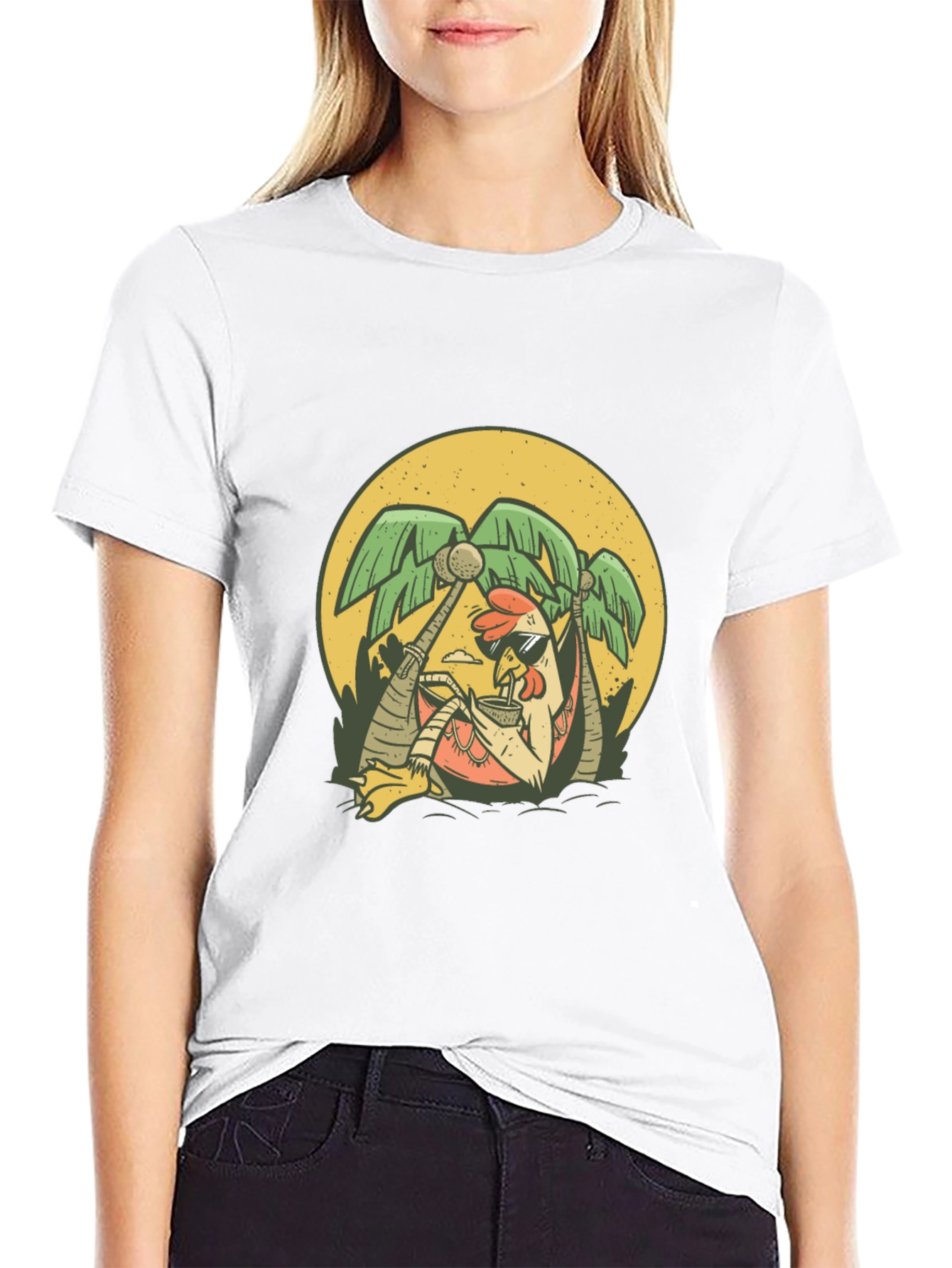 Cool Chicken Palm Tree Graphic Tee - Black