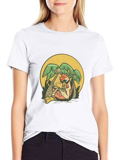 Cool Chicken Palm Tree Graphic Tee - Black