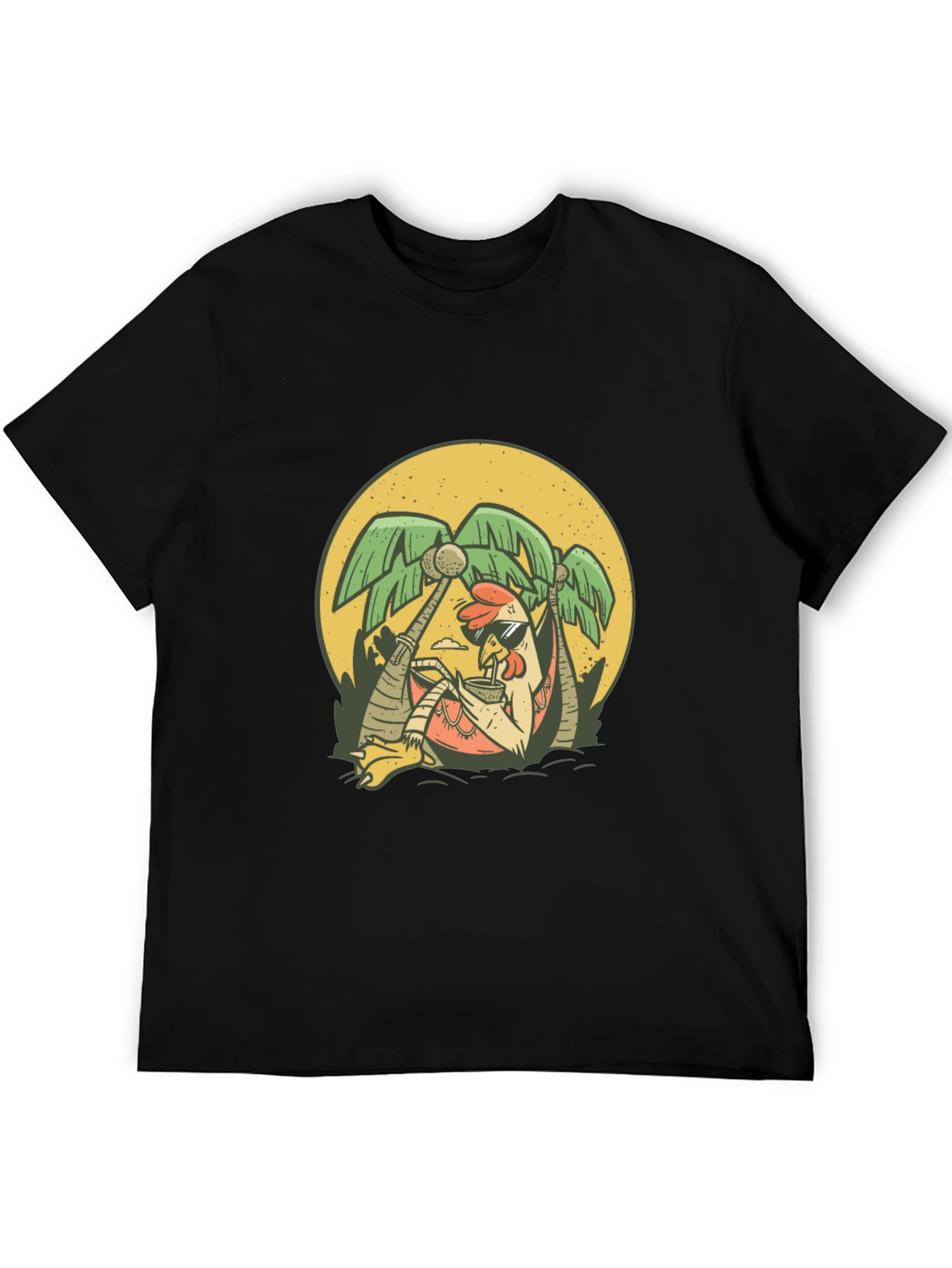 Cool Chicken Palm Tree Graphic Tee - Black