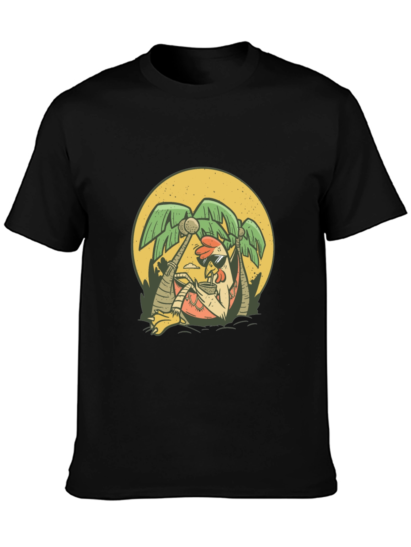 Cool Chicken Palm Tree Graphic Tee - Black