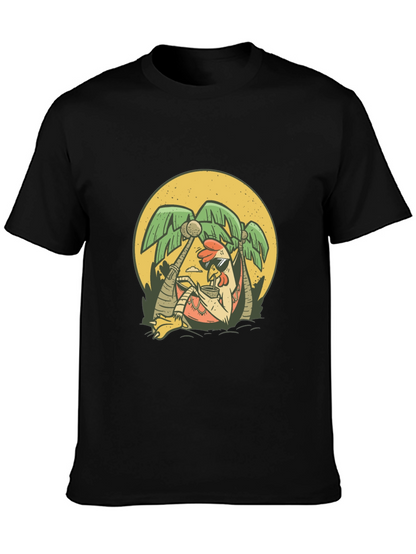Cool Chicken Palm Tree Graphic Tee - Black