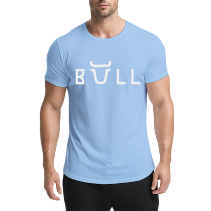 Bull Horn Creative Font Green Graphic Tee, Unique Street Style Heavyweight Shirt