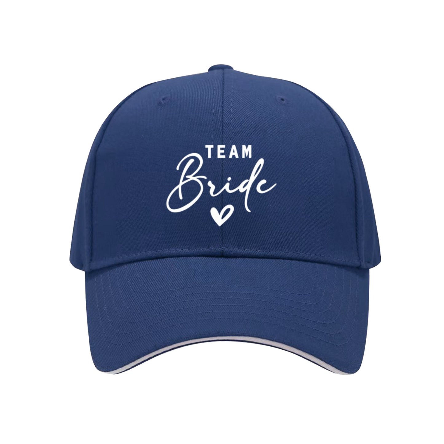 Team Bride Handwriting Heart Navy Sandwich Brim Baseball Cap, Bachelorette Party Hat