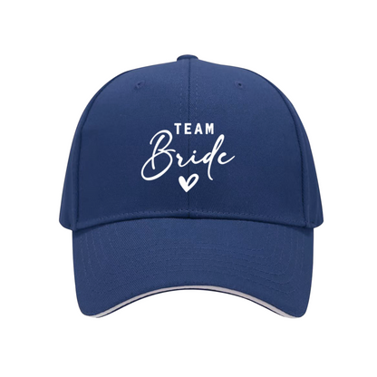 Team Bride Handwriting Heart Navy Sandwich Brim Baseball Cap, Bachelorette Party Hat