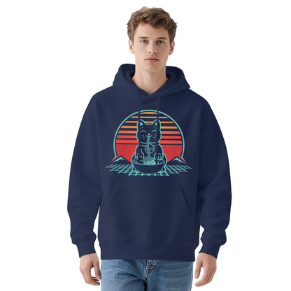 Retro Ramen Cat Sunset Graphic Hoodie, Cozy Street Comfort