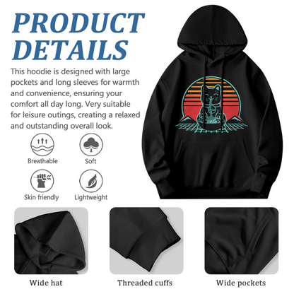 Retro Ramen Cat Sunset Graphic Hoodie, Cozy Street Comfort