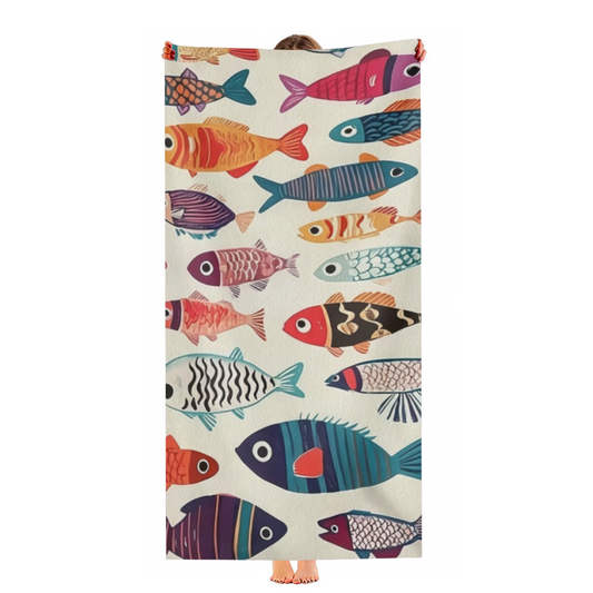 Vibrant Hand?Painted Tropical Fish Print Beach Towel, Ultra Soft & Super Water Absorbent, Multiple Sizes Available for Summer Beach Pool Vacation, Skin?Friendly Comfortable Swim Towel