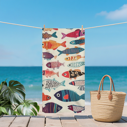Vibrant Hand?Painted Tropical Fish Print Beach Towel, Ultra Soft & Super Water Absorbent, Multiple Sizes Available for Summer Beach Pool Vacation, Skin?Friendly Comfortable Swim Towel