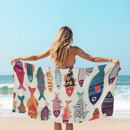 Vibrant Hand?Painted Tropical Fish Print Beach Towel, Ultra Soft & Super Water Absorbent, Multiple Sizes Available for Summer Beach Pool Vacation, Skin?Friendly Comfortable Swim Towel