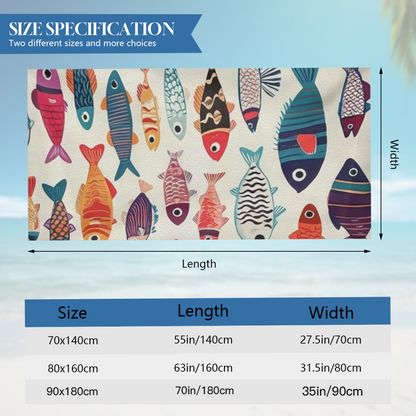 Vibrant Hand?Painted Tropical Fish Print Beach Towel, Ultra Soft & Super Water Absorbent, Multiple Sizes Available for Summer Beach Pool Vacation, Skin?Friendly Comfortable Swim Towel