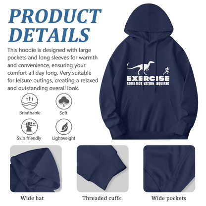 Exercise Dinosaur Runner Funny Navy Hoodie, Lazy Workout Lover Soft Pullover