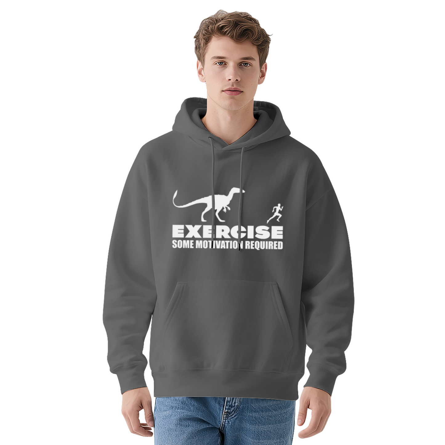 Exercise Dinosaur Runner Funny Navy Hoodie, Lazy Workout Lover Soft Pullover