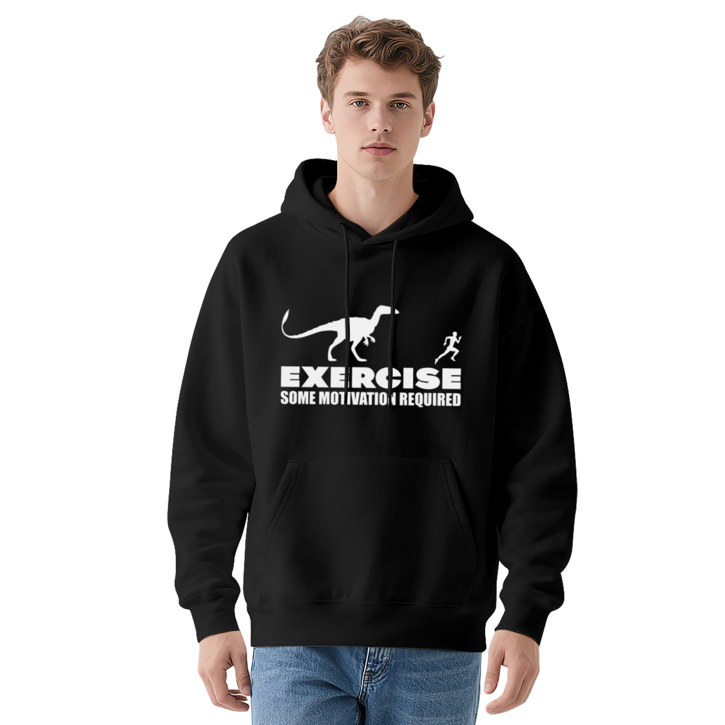 Exercise Dinosaur Runner Funny Navy Hoodie, Lazy Workout Lover Soft Pullover