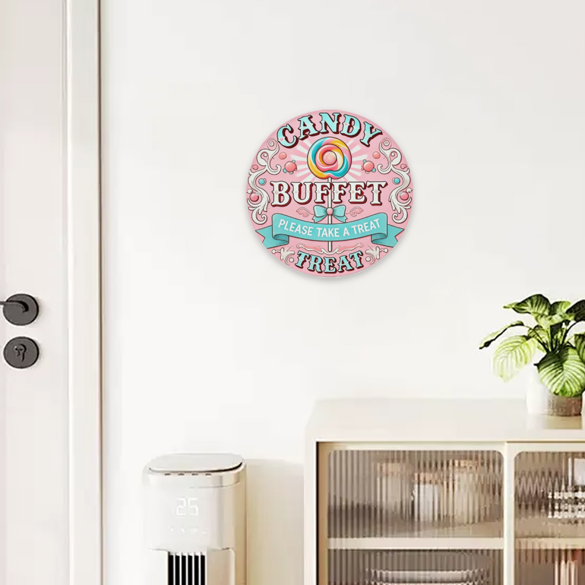 Cute Pink Candy Buffet Lollipop Round Tin Sign Retro Sweet Party Wall Decor