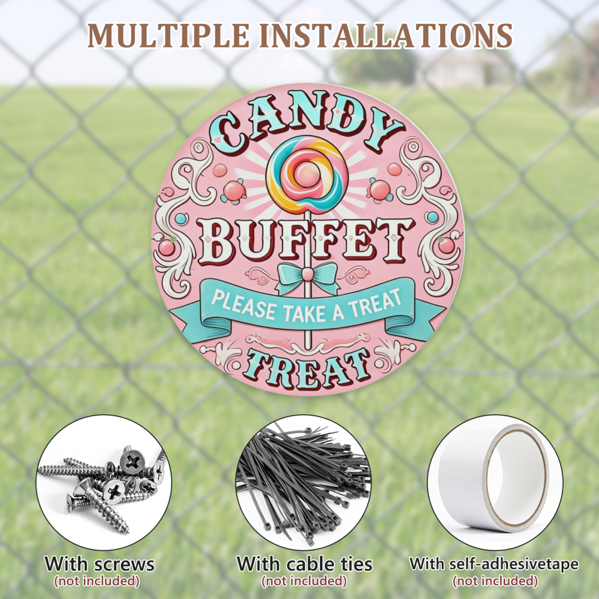 Cute Pink Candy Buffet Lollipop Round Tin Sign Retro Sweet Party Wall Decor