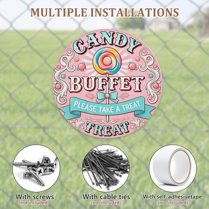Cute Pink Candy Buffet Lollipop Round Tin Sign Retro Sweet Party Wall Decor