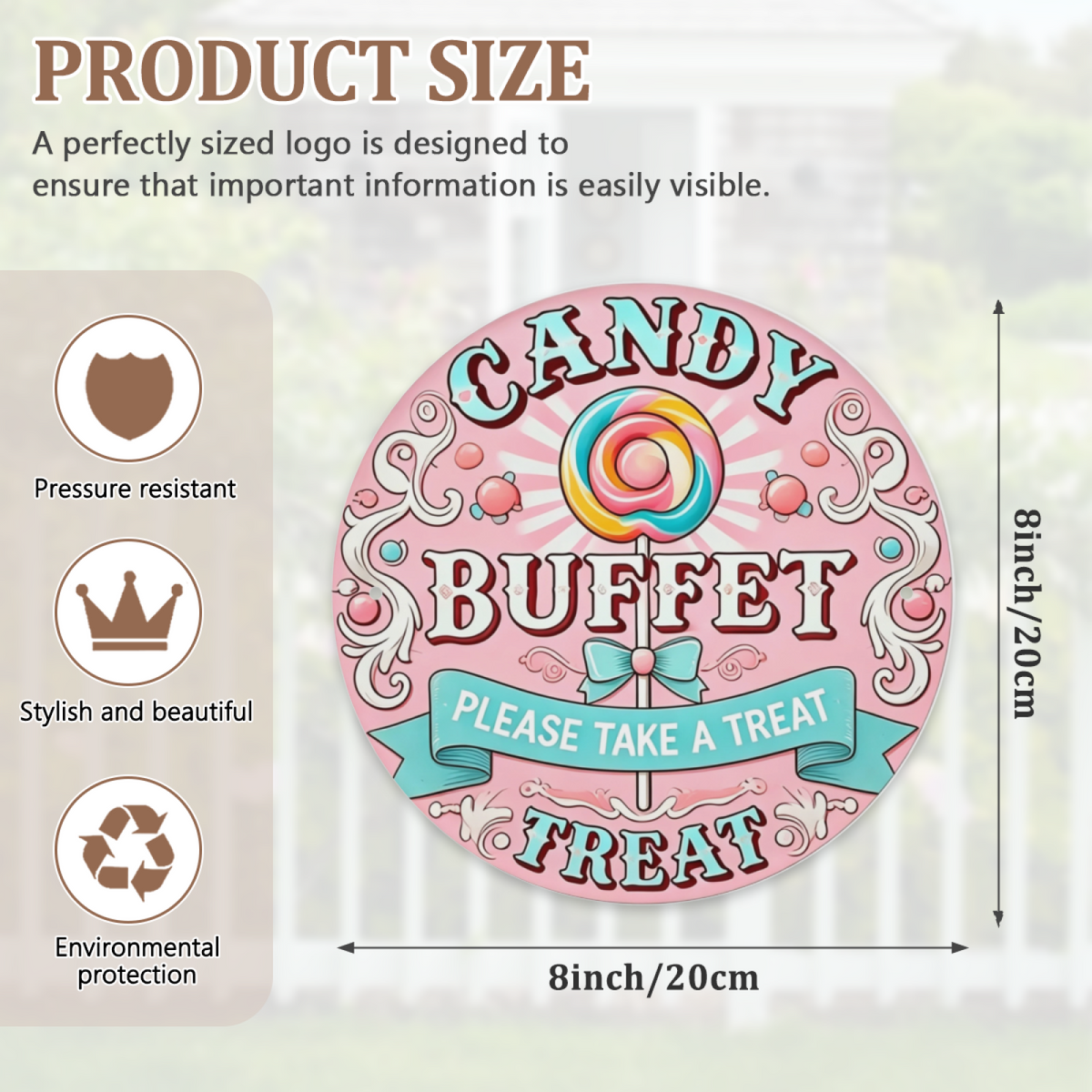Cute Pink Candy Buffet Lollipop Round Tin Sign Retro Sweet Party Wall Decor