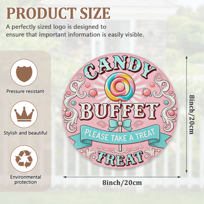 Cute Pink Candy Buffet Lollipop Round Tin Sign Retro Sweet Party Wall Decor