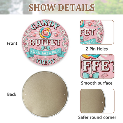 Cute Pink Candy Buffet Lollipop Round Tin Sign Retro Sweet Party Wall Decor