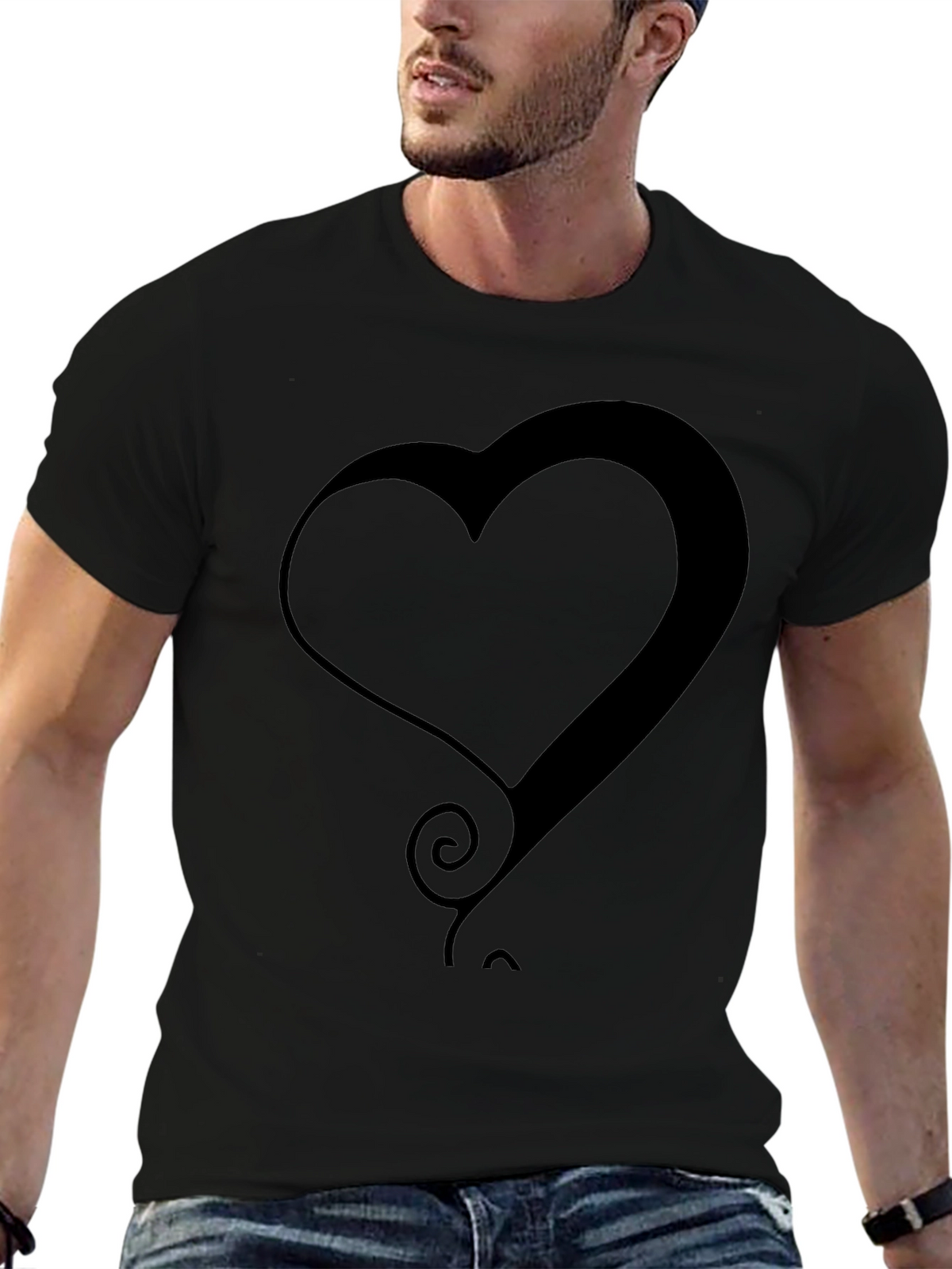 Modern Heart Graphic Tee - Stylish Black T-Shirt