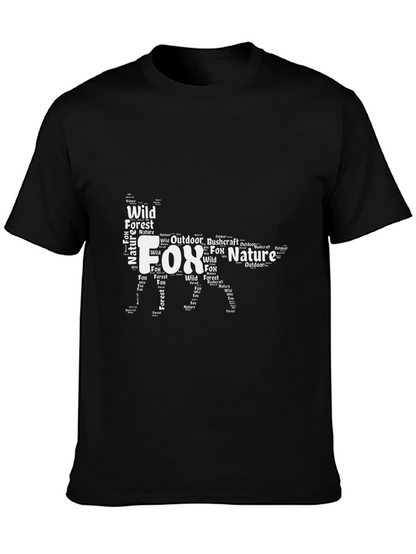 Fox Nature Word Art Graphic Black T-Shirt
