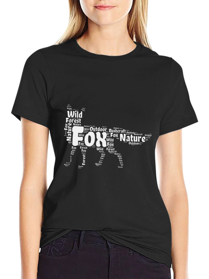 Fox Nature Word Art Graphic Black T-Shirt