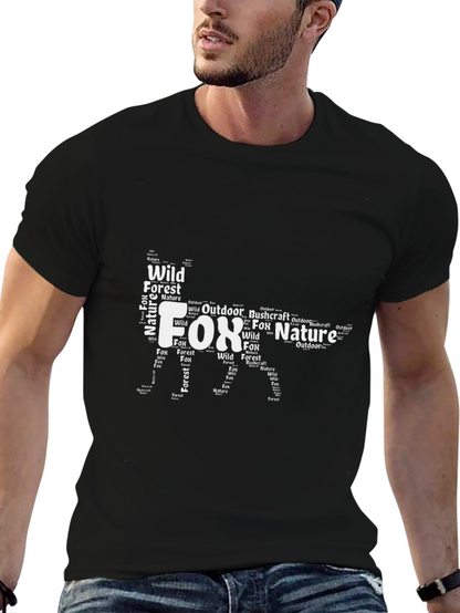 Fox Nature Word Art Graphic Black T-Shirt