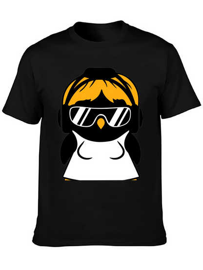 Cool Penguin Graphic Tee - Black Cotton Blend